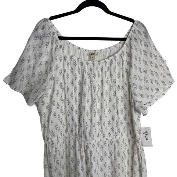 Style & Co White Floral CottonBlend Midi Dress‎ XL Cottagecore Girly Summer - Picture 2 of 10